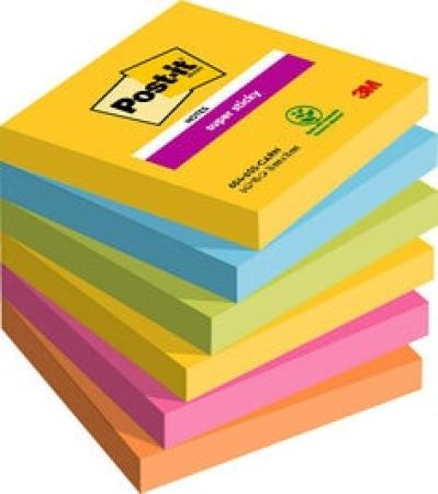 Post-it® Super Sticky Notes, Carnival Collection, 76 mm x 76 mm, 90 Blatt/Block, 6 Blöcke/Packung, 100% PEFC SGSCH-PEFC-COC-110078