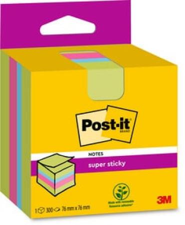 Post-it® Super Sticky Notes Würfel, Verschiedene Farben, 76 mm x 76 mm, 300 Blatt/Block, 1 Block/Packung, 100% PEFC SGSCH-PEFC-COC-110078