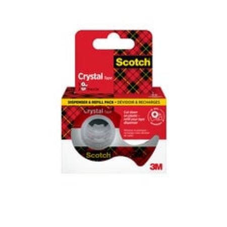 Scotch® Crystal Klebeband 6-1975DR2, 19 mm × 7,5 m, 2 Rollen + 1 Mini-Abroller/Packung