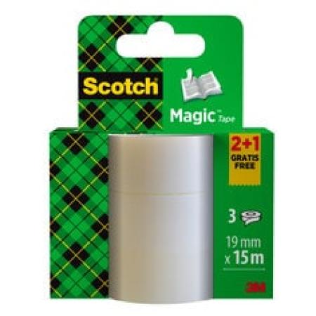Scotch® Magic™ Unsichtbares Klebeband 8-1915R3/2, Aktionspackung, 19 mm x 15 m, 2 Rollen+ 1 GRATIS-Rolle/Packung