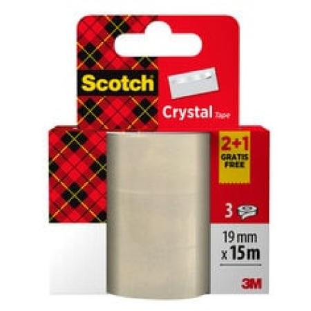 Scotch® Crystal Klebeband 6-1915R3/2, Aktionspackung, 19 mm x 15 m, 2 Rollen+ 1 GRATIS-Rolle/Packung