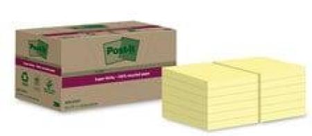 Post-It® Super Sticky 100 % Recycling Notes, Canary Yellow, 47.6 mm x 47.6 mm, 70 Blatt/Block, 12 Blöcke/Packung