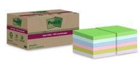 Post-It® Super Sticky 100 % Recycling Notes, Verschiedene Farben, 47.6 mm x 47.6 mm, 70 Blatt/Block, 12 Blöcke/Packung