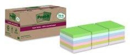 Post-It® Super Sticky 100 % Recycling Notes, Verschiedene Farben, 76 mm x 76 mm, Promo-Paket, 70 Blatt/Block, 14 Blöcke + 4 Grat