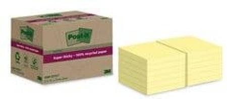 Post-It® Super Sticky 100 % Recycling Notes, Canary Yellow, 76 mm x 76 mm, 70 Blatt/Block, 12 Blöcke/Packung