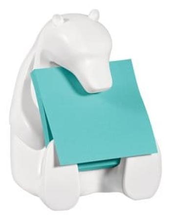 Post-it® Z-Notes Dispenser, Bär, Weiß + Post-it® Super Sticky Z-Notes, Blau, 76 mm x 76 mm, 45 Blatt/Block, 2 Blöcke/Packung
