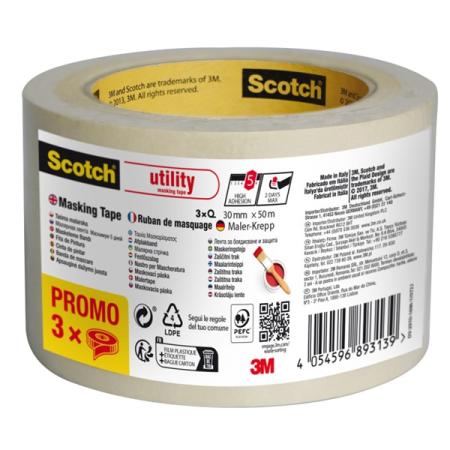 Scotch® Utility Malerabdeckband, 30 mm x 50 m, 3 Rollen/Packung, 70% PEFC, SGSCH-PEFC-COC-110078