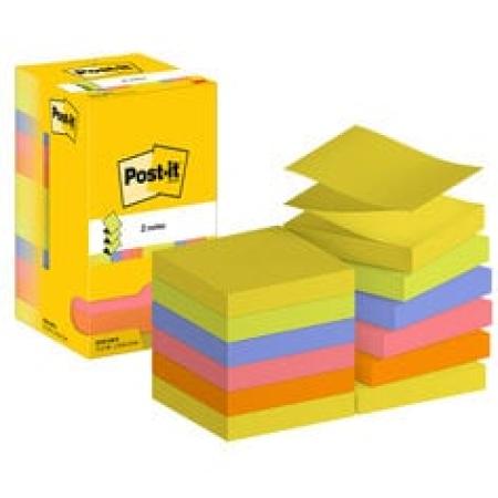 Post-it® Super Sticky Z-Notes Promotion, Verschiedene Neonfarben, 76 mm x 76 mm, 100 Blatt/Block, 12 Blöcke/Packung, Kartonverpackung, 100% PEFC SGSCH-PEFC-COC-110078