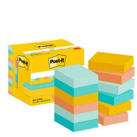 Post-it® Notes, Beachside Collection, 38 mm x 51 mm, 100 Blatt/Block, 12 Blöcke/Packung, Kartonverpackung, 100% PEFC SGSCH-PEFC-COC-110078