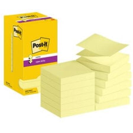 Post-it® Super Sticky Z-Notes, Gelb, 76 mm x 76 mm, 90 Blatt/Block, 12 Blöcke/Packung, Kartonverpackung, 100% PEFC SGSCH-PEFC-COC-110078