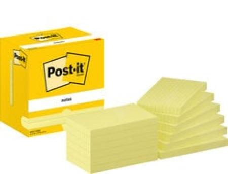 Post-it® Notes, Gelb, Liniert, 76 mm x 127 mm, 100 Blatt/Block, 12 Blöcke/Packung, Kartonverpackung, 100% PEFC SGSCH-PEFC-COC-110078