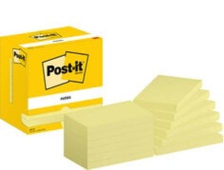 Post-it® Notes, Gelb, 76 mm x 127 mm, 100 Blatt/Block, 12 Blöcke/Packung, Kartonverpackung, 100% PEFC SGSCH-PEFC-COC-110078