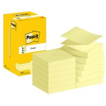 Post-it® Super Sticky Z-Notes Promotion, Gelb, 76 mm x 76 mm, 100 Blatt/Block, 12 Blöcke/Packung, Kartonverpackung, 100% PEFC SGSCH-PEFC-COC-110078