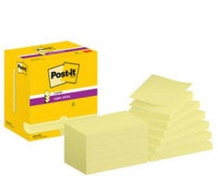 Post-it® Super Sticky Z-Notes, Gelb, 76 mm x 127 mm, 90 Blatt/Block, 12 Blöcke/Packung, Kartonverpackung, 100% PEFC SGSCH-PEFC-COC-110078