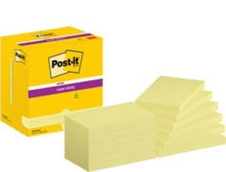 Post-it® Super Sticky Notes, Gelb, 76 mm x 127 mm, 90 Blatt/Block, 12 Blöcke/Packung, Kartonverpackung, 100% PEFC SGSCH-PEFC-COC-110078