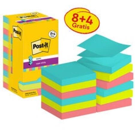 Post-it® Super Sticky Z-Notes, Cosmic Collection, 76 mm x 76 mm, Promotion, 90 Blatt/Block, 8 Blöcke + 4 Gratis/Packung, Kartonverpackung, 100% PEFC SGSCH-PEFC-COC-110078