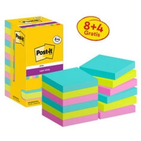 Post-it® Super Sticky Notes, Cosmic Collection, 76 mm x 76 mm, Promotion, 90 Blatt/Block, 8 Blöcke + 4 Gratis/Packung, Kartonverpackung, 100% PEFC SGSCH-PEFC-COC-110078