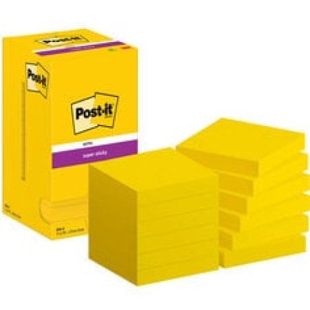 Post-it® Super Sticky Notes, Ultra Gelb, 76 mm x 76 mm, 90 Blatt/Block, 12 Blöcke/Packung, Kartonverpackung, 100% PEFC SGSCH-PEFC-COC-110078