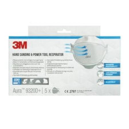 3M™ 9320+ Aura™ Einweg-Partikel-Atemschutzmaske, FFP2, ohne Ventil, 5/Packung