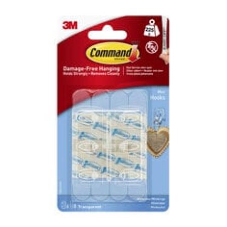 Command™ transparente Mini-Haken mit transparenten Strips CL006-30, 30 Haken + 32 Strips/Packung, 40 Packungen/Karton