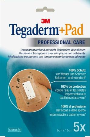 3M™ Tegaderm™ + Pad Transparentverband mit Wundauflage, 3589NP, Praxispackung, 9 cm x 15 cm, 5 Stück/Packung