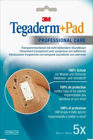 3M™ Tegaderm™ + Pad Transparentverband mit Wundauflage, Praxispackung, 3586NP,  9 cm x 10 cm, 5 Stück/Packung