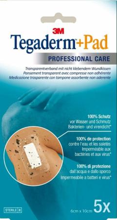 3M™ Tegaderm™ + Pad Transparentverband mit Wundauflage, Praxispackung, 3584NP, 6cm x 10cm, 5 Stück/Packung