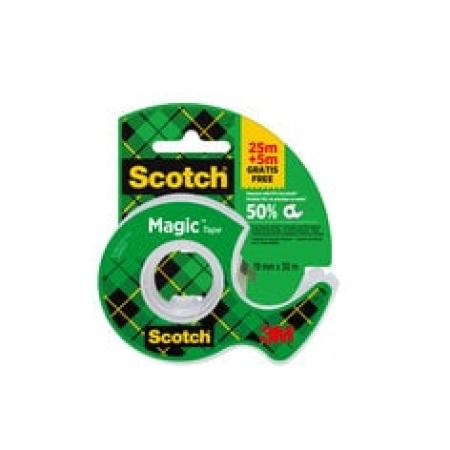 Scotch® Magic™ Unsichtbares Klebeband, 19 mm x 25 mm, 1 Rolle auf Handabroller/Packung + 5 m GRATIS