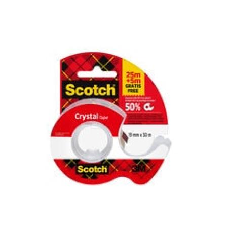 Scotch® Crystal Klebeband, 19mm x 25 m, 1 Rolle auf Handabroller/Packung + 5 m GRATIS