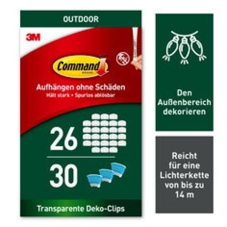 Command™ transparente Lichterketten-Clips für den Außenbereich AW017-26, 26 Clips + 30 Strips,
