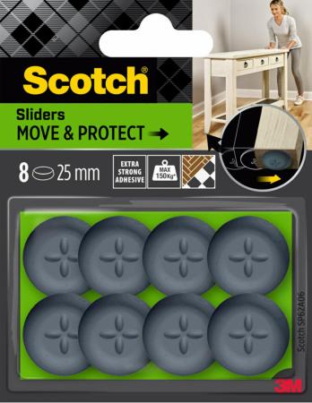 Scotch® Move & Protect Gleiter SP62A06, selbsthaftend, grau, Ø 25 mm, 8/Packung – 150 kg