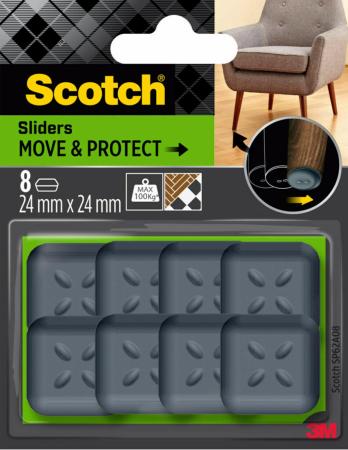 Scotch® Move & Protect Gleiter SP62A08, selbsthaftend, grau, 24 mm x 24 mm, 8/Packung – 100 kg