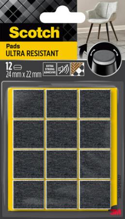 Scotch® Extrembeständige Filzpads SP87A37, selbsthaftend, grau/selbsthaftend, weiß, 24 mm x 22 mm, 12/Packung