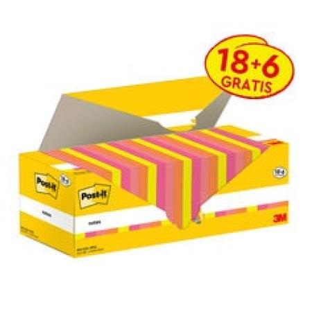 Post-it® Notes, Verschiedene Farben, 76 mm x 76 mm, 100 Blatt/Block, 18 Blöcke + 6 Gratis/Packung, Kartonverpackung, 100% PEFC SGSCH-PEFC-COC-110078