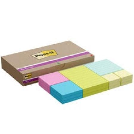 Post-it® Super Sticky Notes, Verschiedene Farben, Verschiedene Größen, 90 Blatt/Block, 18 Blöcke/Packung, Kartonverpackung, 100% PEFC SGSCH-PEFC-COC-110078