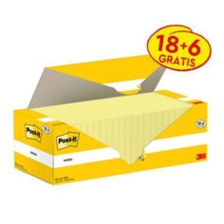 Post-it® Notes, Gelb, 76 mm x 76 mm, Promotion, 100 Blatt/Block, 18 Blöcke + 6 Gratis/Packung, 100% PEFC SGSCH-PEFC-COC-110078