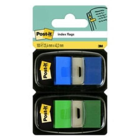 Post-it® Index Haftstreifen, Standard, Blau und Grün, 25.4 mm x 43.2 mm, 50 Haftstreifen/Spender, 2 Spender/Packung