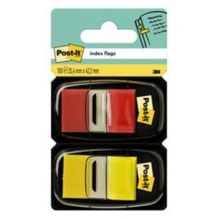 Post-it® Index Haftstreifen, Standard, Rot und Gelb, 25.4 mm x 43.2 mm, 50 Haftstreifen/Spender, 2 Spender/Packung