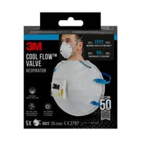 3M™ Maske für Hand- und Maschinenschleifen 8822, FFP2, mit Ventil, 5 pro Packung