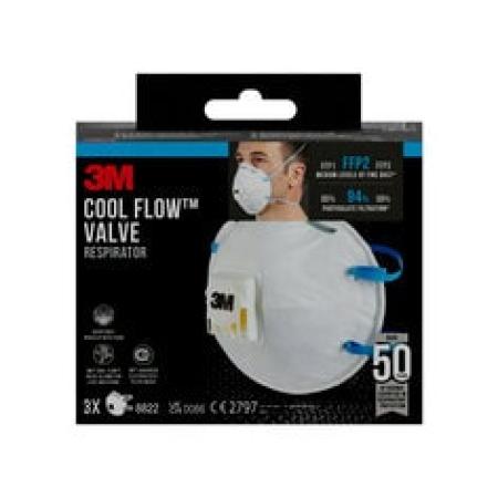 3M™ Maske für Hand- und Maschinenschleifen 8822, FFP2, mit Ventil, 3 pro Packung