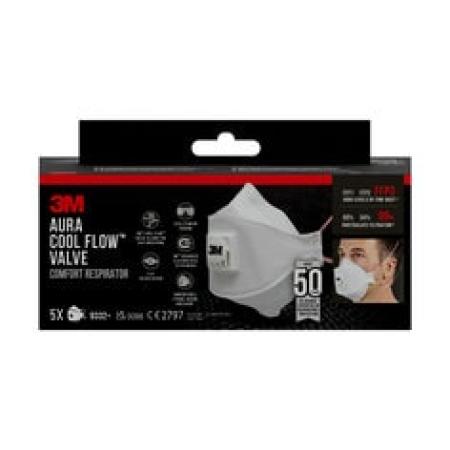 3M™ Aura™ Maske für Dämmstoffe und Hartholz 9332+, FFP3, mit Ventil, 5 pro Packung