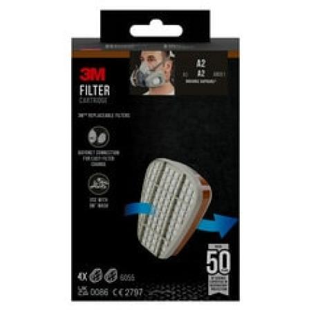 3M™ Filter gegen organische Dämpfe 6055, A2, für die Serien 6000 und 6500, 4 Paar pro Packung