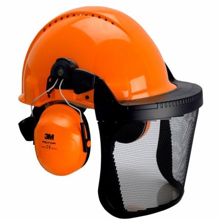 3M™ Kombination für die Forstwirtschaft, G3000 Schutzhelm in Orange, H31 Kapselgehörschutz, FH1 Halterung und 5C Netzvisier, G3000NOR31FH15C