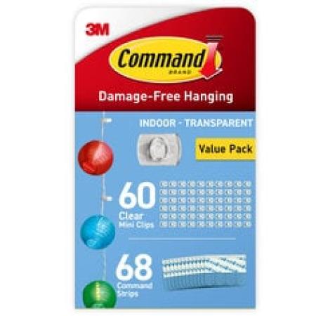 Command™ transparente Dekorations-Clips mit transparenten Strips CL026-60, 60 Klemmen + 68 Streifen/Packung
