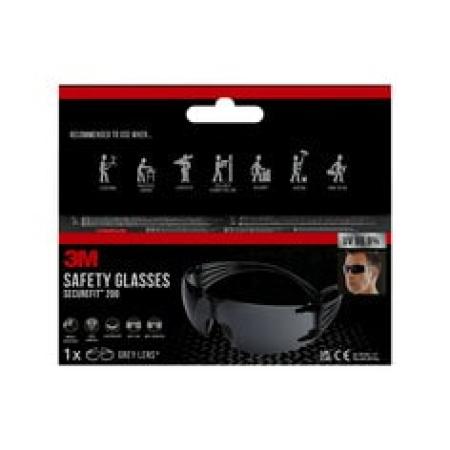 3M™ SecureFit™ Schutzbrille SF200, Antikratz-Beschichtung, graue Scheibe, 1 Stück/Karton, 6 Kartons/VE