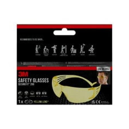 3M™ SecureFit™ Schutzbrille SF200, Antikratz-Beschichtung, gelbe Scheibe, 1 Stück/Karton, 6 Kartons/VE