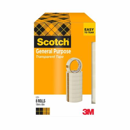 Scotch® 508 Transparentes Klebeband 19 mm x 66 m, 8 Rollen/Packung, Kartonverpackung