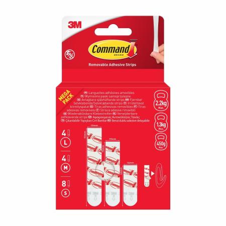 Wiederablösbare Command™ Universal-Strips 17200-16-EU-VP, 8 kleine + 4 mittlere + 4 große Strips, Vorteilspack