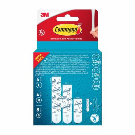 Wiederablösbare Command™ Strips für feuchte Umgebungen 17200B-16-EU-VP, 8 kleine + 4 mittlere + 4 große Strips, Vorteilspack