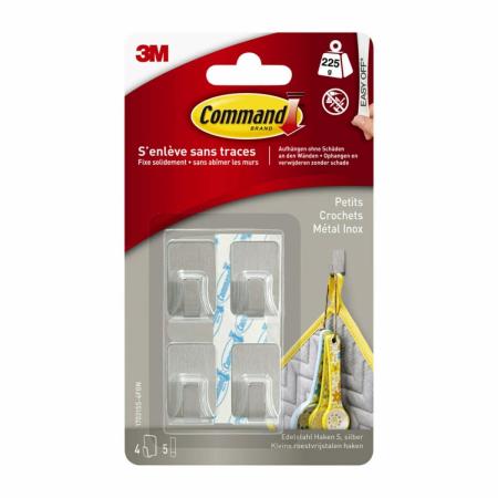 Command™ Edelstahl-Metallhaken Größe S, 17031SS-4ES, 4 Haken, 5 Strips